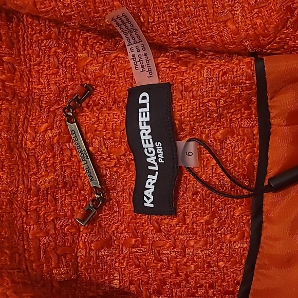 NWT KARL LAGERFELD PARIS ORANGE TWEED DOUBLE BREASTED BLAZER - Picture 10 of 14